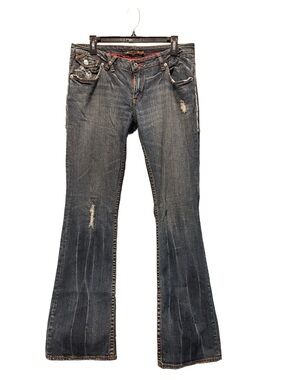 Vintage Y2K Women’s Distressed Dark Wash Low Rise Bootcut Jeans - Blue